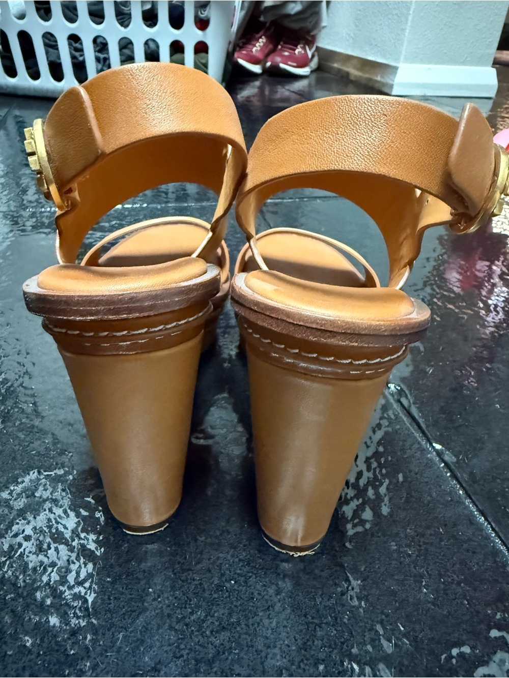 Tory Burch Selma Leather Wedge Sandals - Picture 4 of 5